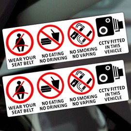 2 x T40 VEHICLE Stickers No Eating Drinking Smoking Vaping Wear your Seat Belt Signs CCTV Security Health and Safety Notice 150x50mm (Inside Window to Face Outwards *NOT for Tinted Windows*)