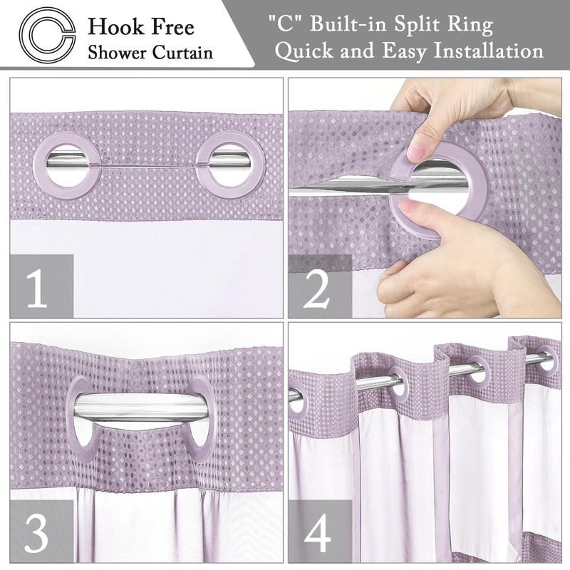 Gibelle No Hook Waffle Weave Shower Curtain with Snap-in Fabric