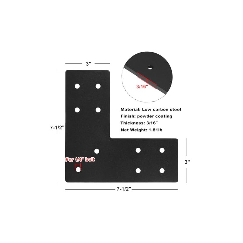 heneng 4 Pcs Flat Mending Plates for 4x4 Post, L