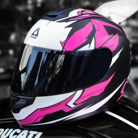 TRIANGLE Motorcycle Helmets Full Face Motorcycle Helmet for Men & Women with Tinted and Clear Visor Meet Dot Approved (Matte Pink, XL)