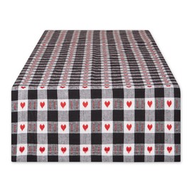 DII Valentine's Day Table Top Collection, Table Runner, 14x72, Dobby Hearts Check