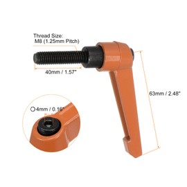 HARFINGTON 4pcs Adjustable Clamping Lever Handles M8 x 40mm Male Thread Bolt Knobs Rotating Screw Locking Quick Release Ratchet Push Button Handle, Orange
