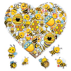 Pack 50 Pcs Cute Bee Stickers for Water Bottles Waterproof Laptop Luggage Helmet Computer Scrapbooking Teens Adults Girls Boys Students Aesthetic Sticker Packs Small Vinyl Decals