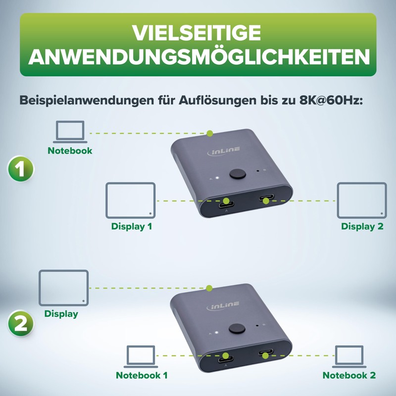 InLine USB-C Switch, Bi-Directional (Data and Video), 2 in 1