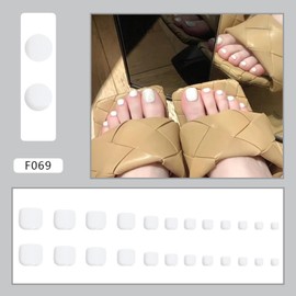 24PCS Milky White Fake Toe Nail,False Toe Nails with Glue,French Tip Toes Nails,Square False Toenail Short,Glossy White Acrylic Press on Toenails,Full Cover Glossy Stick on Toenail for Women
