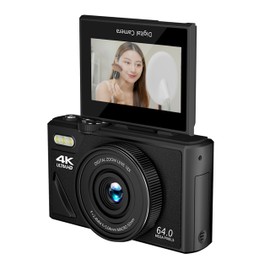 KamKorda Digital Compact Camera with 180° Flip Screen, 64MP 4K UHD Video Camera, Flippable display with built in flash ideal for Vlogging Youtube and Photography