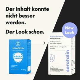 serotalin Active Balance Ashwa Recharge, 60 High Dose Ashwagandha Capsules with Shilajit, Indian Ginseng, Vitamin B6 and C, Vegan and Made in Germany, for 2 Months