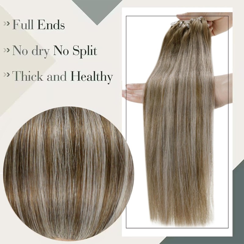 LaaVoo Micro Loop Hair Extensions Balayage Light Brown With Platinum