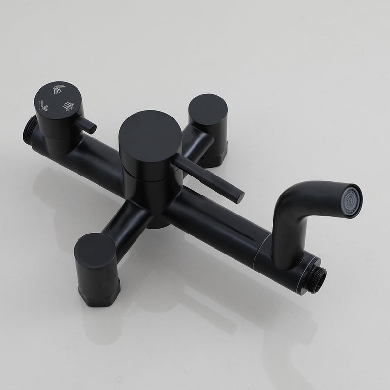Washly 8" Black Rain Shower Faucet Set Round Jets Handheld