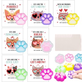 Valentines Card, Valentines Gifts, 14 Packs Cute Cat Paw Sensory Toy Valentines Card Gifts, Fidget Toy Cat Paw Stress Relief for Valentines Day Cards for Him
