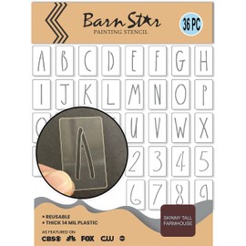 Skinny Tall Letters Stencil Kit - Paint Your Own Wood Signs - Reusable Farmhouse Handwritten Font Templates - Full Alphabet + Numbers - 36 Pieces (1/2 INCH)