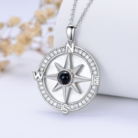 VONALA Compass Pendant Necklace I Love You Projection Necklace 100 Languages 925 Sterling Silver Jewellery Inspirational Graduation Navigator Nautical Travel Gifts for Women Men