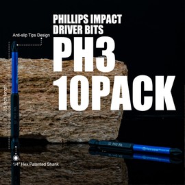 Facoow 10 Pack Phillips Impact Driver Bits, #3 Phillips Head Magnetic Screwdriver Bits Set, 3.5Inch S2 Alloy Steel Impact Bits, 1/4" Hex Shank Screwdriver Drill Bit, CNC Machined ph3 Impact Drill Bits