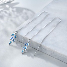 WINNICACA Threader Earrings for Women Sterling Silver Created Opal Bar/Leaves/Sunflower/Rose/Dasiy Earrings Threader Jewelry Gifts for Birthday Christmas, Sterling Silver, Created Opal