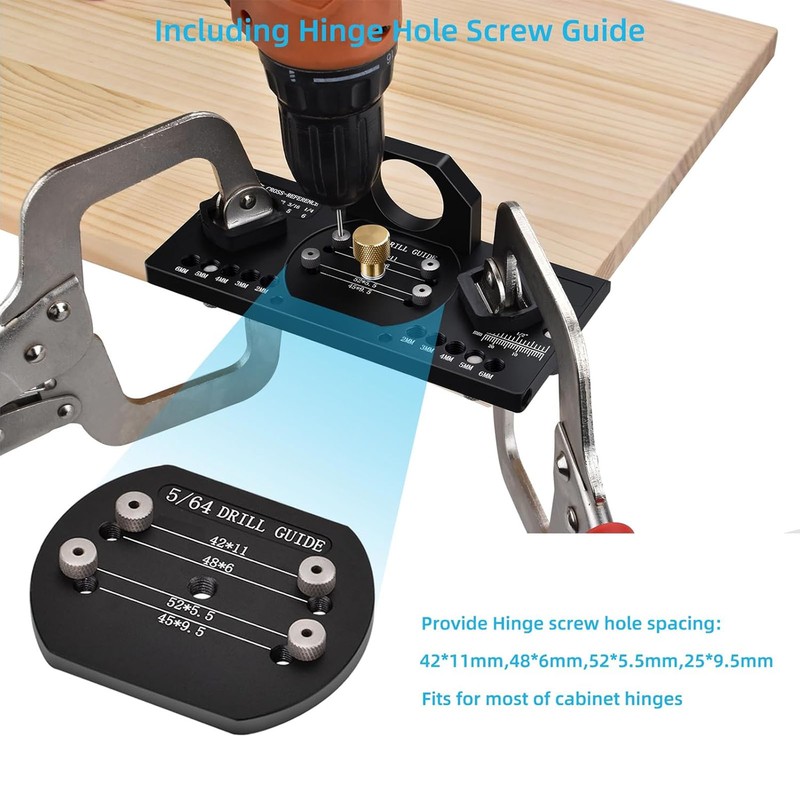35mm Concealed Hinge Jig Kit Aluminum Alloy Drilling Depth Adjustable