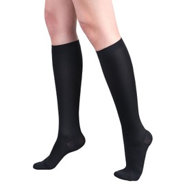 +MD Men and Women Medical Compression Socks Microfiber Opaque Graduated 15-20 mmHg Knee High Support Stockings-Swelling, Varicose Veins, Thrombosis BlackM
