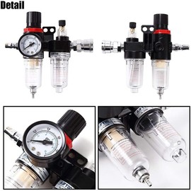 Cherrytree Air Tool Air Filter Regulator Lubricator Air Filter Regulator Lubricator Pressure Regulator Lubricator Pressure Control Moisture Removal Oil Mixing Pressure Gauge 1/4 Male Female Coupler Included