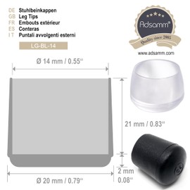 Adsamm® 100 x Chair Leg Caps, Black, Diameter 13-14 mm, Round, Protective Caps for Chair Legs, Tube Caps for Round Chair Feet