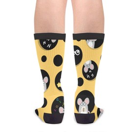 Yellow Mouse In Cheese Unisex Novelty Socks, Funny Funky Crazy Cool Crew Dress Socks