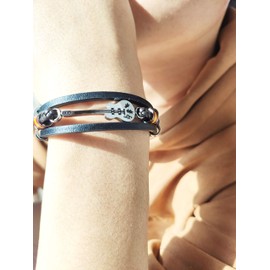 Eymi Mens Leather Cuff Bracelet Handmade Black Multi-Layer Cowhide Woven Rope Guitar Bangle, 8.3inch[Adjustable]