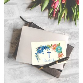 Christian Thank You Cards, Floral Cross Design with Envelopes (4 x 6 In, 48 Pack)