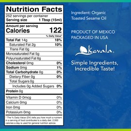 Kevala Organic Toasted Sesame Oil - Oil with Medium Smoke Point Suitable for Light Roasting and Stir-frying, Kitchen Pantry Essential Great for Asian-Style Recipes and Making Sauces, 128 fl oz, 1 gal