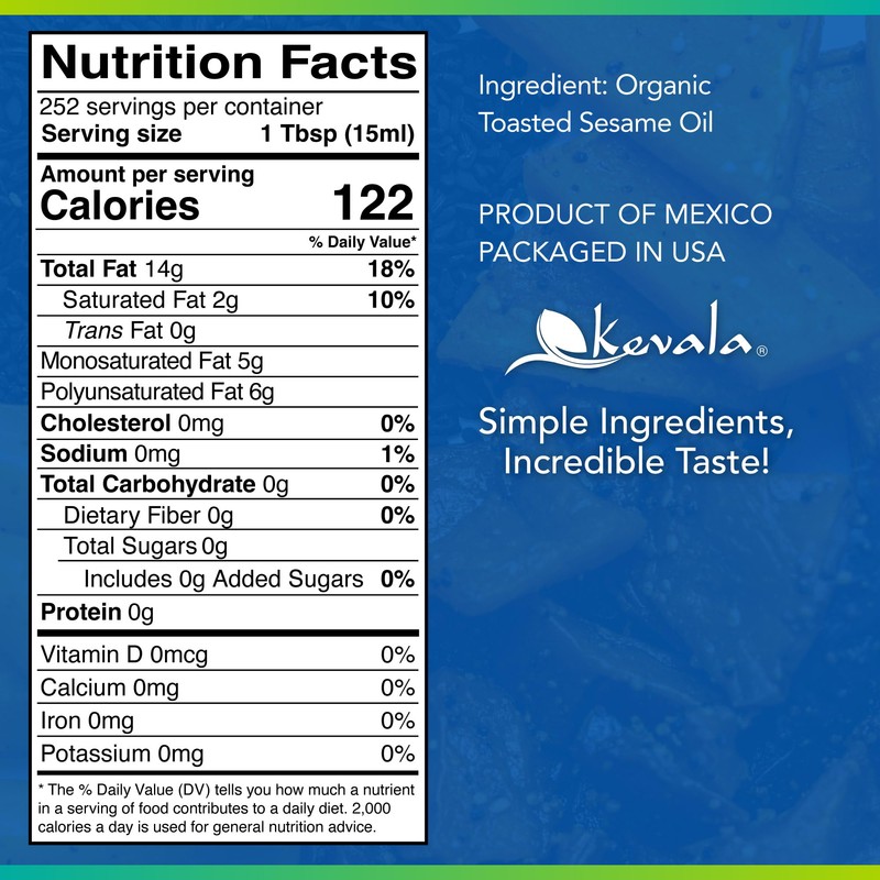 Kevala Organic Toasted Sesame Oil - Oil with Medium Smoke