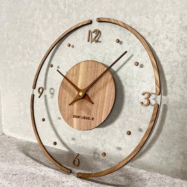 Wall Clock, Stylish, Wall Clock, Clear, Transparent, Wooden, Natural, Walnut, Modern, Stylish, Natural, Designers, Simple Design, Silent, Handmade, Diameter 11.8 inches (30 cm) (Pop)