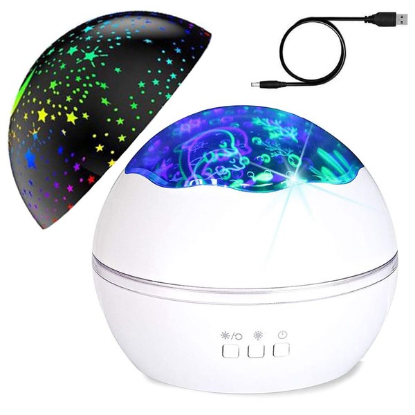 HUKITECH Rotating Night Lamp, Sky Projector, Underwater World, Stars, 2-in-1,