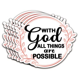 (5Pcs) with God All Things are Possible Sticker Christian Sticker God Decal Waterproof Vinyl Stickers Adult for Laptop Kindle Car Tumbler Water Bottle Mug Phone Notebook - Size 3”x2,5”