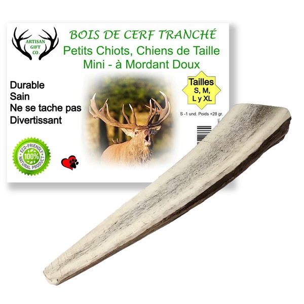 ARTISAN GIFT CO Sliced Deer Bone Chew for Puppies and Small Breed Dogs, Soft Bite, Size S/ 1 Unit / 28 g +