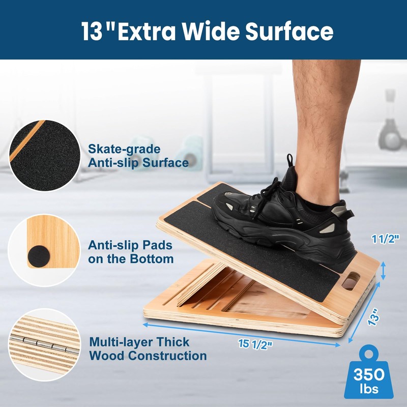 StrongTek 13” Wide Portable Wooden Slant Board, 5-Level Incline (15°-35°),