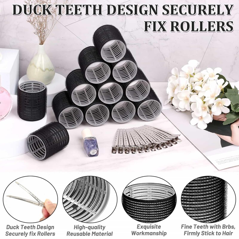 Big Self-Grip Hair Curlers Rollers with Stainless Steel Duckbill Clips