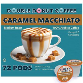 Double Donut Caramel Macchiato Flavored Coffee Pods,Medium Roast Coffee Compatible with Keurig K Cups Brewers, 72 Count