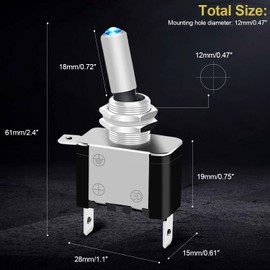 Twidec/3Pcs Rocker Lighted Toggle Switch 12V 20A Heavy Duty Racing Car Automotive Auto SPST ON/Off Toggle Switch Blue LED Illuminated 3Pin ASW-07DBU