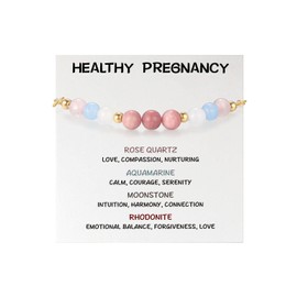 Kvekstio Healthy Pregnancy Bracelet - 4mm Beads Rose Quartz Bracelet for Mom To Be, Expecting Mother Gift, Positive Energy Pregnancy Support, Pregnancy Announcement Spiritual Natural Stone Gift