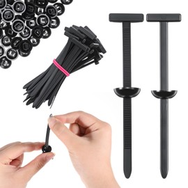 50 Pcs Nylon Universal Cable Tie Buckle, Heavy Duty Self-Locking Nylon Zip Ties Holder Plastic Cable Ties Tool T‑Shaped Black Zipties and Round Lock Clipsfor Car Daily Repair Cables Management