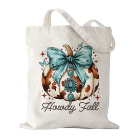 ZXAZXA Fall Thanksgiving Tote Bags Gifts for Women Friends Howdy Fall Tote Bag for Grocery Shopping Travel Gym Weekender Vacation - Thanksgiving Jewelry Pumpkin Bow Pattern