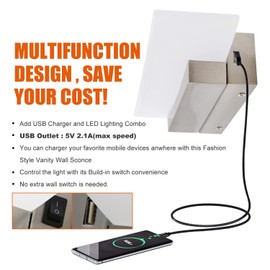 Facon 12V RV Vanity Light LED Wall Sconce with Switch and USB Charger Socket (5V / 2.1A), Decorative RV Reading Lights with Acrylic, 12Volts DC Interior Light for RV Camper Motorhome