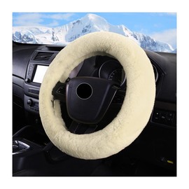 NYTKL Car Fuzzy Steering Wheel Cover, 15 inch Fluffy Soft Steering Wheel Protector for Winter Warm, Anti-Slip Fuzzy Plush Vehicle Wheel Wrap Cover Interior Decoration for Women Men (Beige)