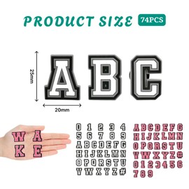 Hugwish Shoes Charm Letters Alphabet A-Z Numbers 0-9 74 Pieces Letter Pin Pins for Crocs, Accessories Shoe Charm Plug Sticker Letters for Girls Women, Plastic, No Gemstone
