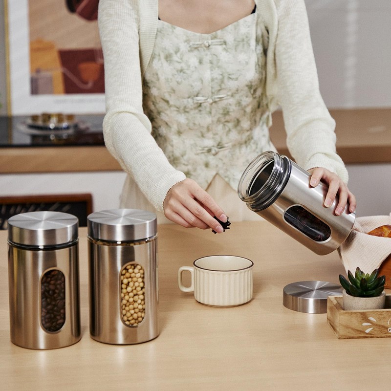Mimorou 3 Pcs Stainless Steel Canister Set with Glass Windows