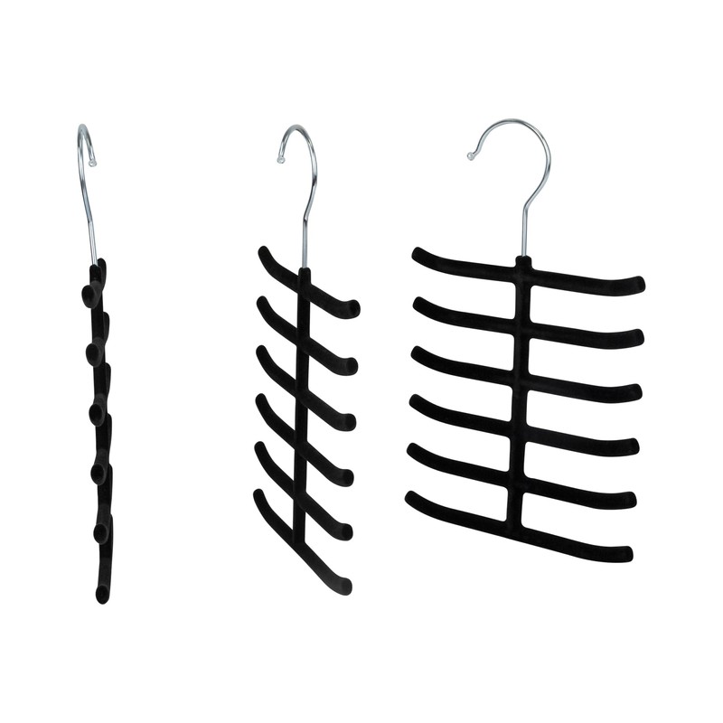 Set of 3 Non-Slip Velvet Tie Hangers, Black - Holds