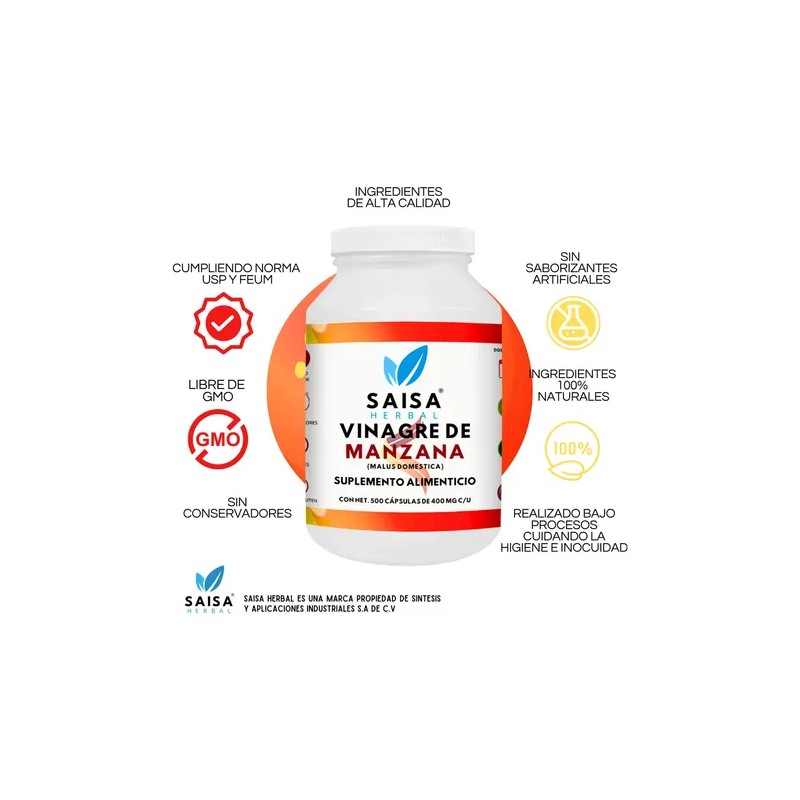 Vinagre De Manzana 500 Cápsulas | Saisa Herbal | Control
