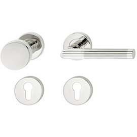 JUVA Door Fitting Room Door Handle Set Door Handle Entrance Door on Rosette LDH 2171 Bi-Colour Interchangeable Fitting DIN Left Stainless Steel Matt Polished Chrome 1 Set Door Handle Set with Knob