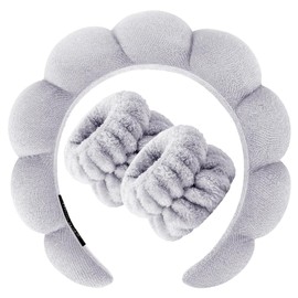 Zkptops Spa Headband for Washing Face Wristband Set Sponge Makeup Skincare Headband Terry Cloth Bubble Soft Get Ready Hairbands for Women Girl Puffy Padded Headwear Non Slip Thick Hair Accessory(Grey)