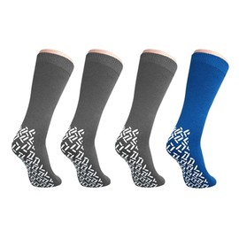 Nobles XXXL Extra Wide Bariatric Non Skid Slipper Socks for Swollen Feet and Edema -XXXL Extra Wide (4 Pairs 3 Gray 1 Blue)