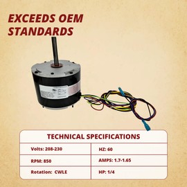 Century AO Smith OYK1028 HVAC Condenser Blower Fan Motor, 1/4HP for F48A46A01, F48G45A48, F48J32A48, 1D211, 4UY50, 024-25119, S1-024-25119-000, OEM Caliber
