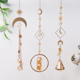 LONGSHENG Gold Moon Music notation Pendant Chandelier Crystal Prisms Chakra Suncatcher Boho Royal Home Windows Hanging Decor (Mix 3 Style)