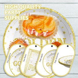 96Pcs Golden Birthday Party Decorations White Gold Birthday Party Plates and Napkins Disposable Stay Golden Paper Tableware Set for Women Men Happy Birthday Party Supplies, Serves 24